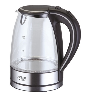 Kettle Adler Kettle AD 1225 Standard, Glass, Stainless steel/Black, 2000 W, 360° rotational base, 1.7 L