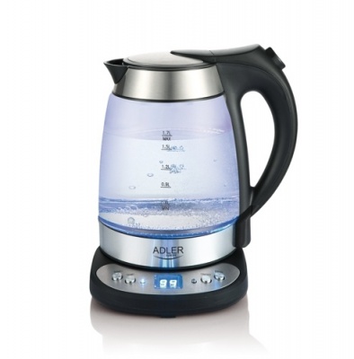 Adler Kettle  AD 1247  With electronic control, Stainless steel, glass, Stainless steel/Transparent, 1850 - 2200 W, 360° rotational base, 1.7 L