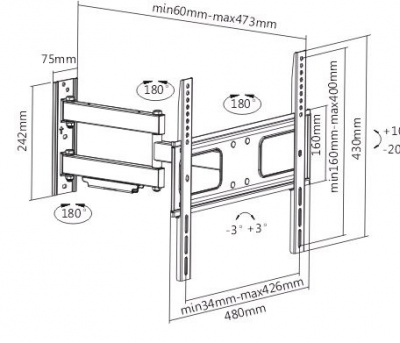 Sunne Wall mount, 23-42-EAX2, 32-55 ", Full motion, Maximum weight (capacity) 50 kg, Black