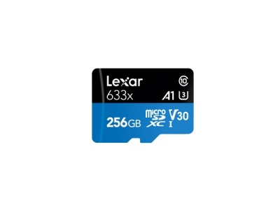 Lexar High-Performance 633x UHS-I micro SDXC, 256 GB, Class 10, U3, V30, A1, 45 MB/s, 100 MB/s