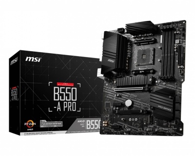 MSI B550-A PRO Processor family AMD, Processor socket AM4, DDR4 DIMM, Memory slots 4, Supported hard disk drive interfaces 	SATA, M.2, Number of SATA connectors 6, Chipset AMD B550, ATX