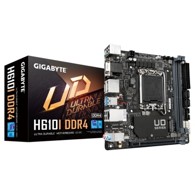 Gigabyte H610I DDR4 1.0 M/B Processor family Intel, Processor socket  LGA1700, DDR4 DIMM, Memory slots 2, Supported hard disk drive interfaces 	SATA, M.2, Number of SATA connectors 4, Chipset Intel H610 Express, Mini-ITX