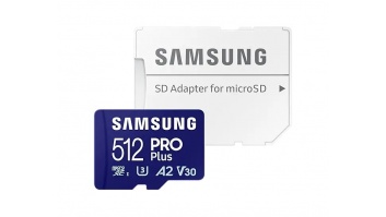 Samsung PRO Plus microSD Card with Adapter 512 GB, MicroSDXC, Flash memory class U3, V30, A2