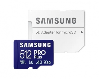 Samsung PRO Plus microSD Card with Adapter 512 GB, MicroSDXC, Flash memory class U3, V30, A2