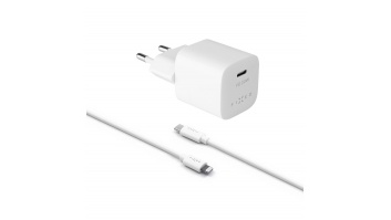 Fixed Mini USB-C Travel Charger USB-C/Lightning Cable Fast charging, White, 20 W