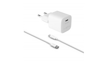 Fixed Mini Travel Charger USB-C/USB-C Cable Fast charging, White, 20 W