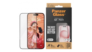 PanzerGlass Screen protector, Apple, iPhone 15, Glass, Clear, Ultra-Wide Fit