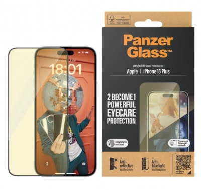 PanzerGlass Screen protector, Apple, iPhone 15 Plus, Glass, Clear, Eyecare