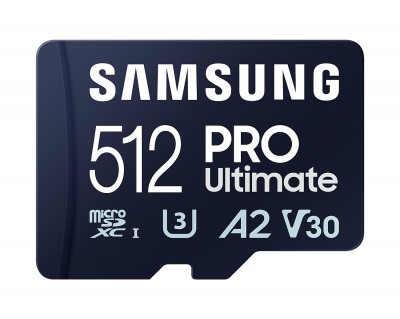 Samsung MicroSD Card PRO Ultimate 512 GB, microSDXC Memory Card, Flash memory class U3, V30, A2, SD adapter