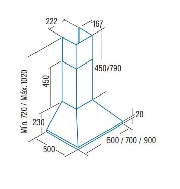 CATA Hood OMEGA 600 WH /M Chimney, Energy efficiency class C, Width 60 cm, 645 m³/h, Mechanical control, LED CATA