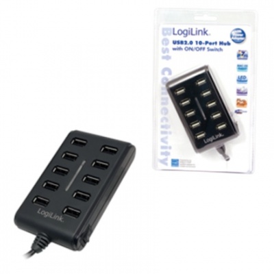 Logilink UA0125 USB Hub 10-Port USB2.0 with power adapter 3.5A, Logilink