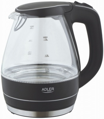 Kettle | Adler | Kettle | AD 1224 | Standard | 2000 W | 1.5 L | Glass | 360° rotational base | Black