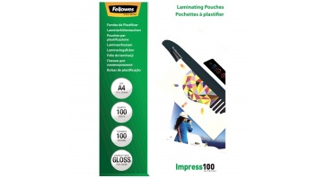 Fellowes | Laminating Pouch | A4 | Clear | Thickness: 100 micron, Qty Per Pack: 100 pcs; Ideal for notices, craft materials, signage and frequently handled documents; Compatible with all laminator brands