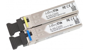 MikroTik Pair of SFP modules S-3553LC20D (S-35LC20D 1.25G SM 20km T1310nm/R1550nm + S-53LC20D 1.25G SM 20km T1550nm/R1310nm) | MikroTik | Maximum transfer distance 20000 m