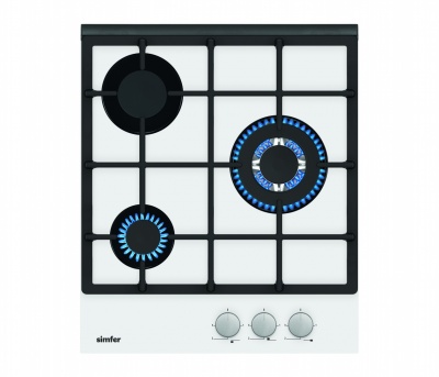 Simfer | Hob | H4.305.HGSBB | Gas on glass | Number of burners/cooking zones 3 | Rotary knobs | White