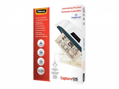 Fellowes | Laminating Pouch PREMIUM | A4 | Glossy | Thickness: 125 micron, Qty Per Pack: 100 pcs; Ideal for notices, craft materials, signage and frequently handled documents; Compatible with all laminator brands