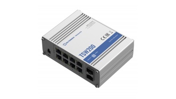 Teltonika Ethernet Switch TSW200 Unmanaged, Desktop, 1 Gbps (RJ-45) ports quantity 8, SFP ports quantity 2, PoE ports quantity 8, Total PoE Power Budget (at PSE): 240 W, PoE Max Power per Port (at PSE): 30W, IP30, Full aluminum housing, ADAPTER NOT INCLUD