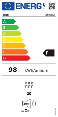 Candy | Wine Cooler | CCVB 30/1 | Energy efficiency class F | Built-in | Bottles capacity 20 | Black