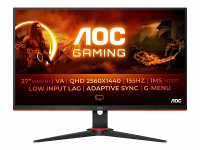 AOC | Monitor | Q27G2E/BK | 27 " | VA | QHD | 16:9 | 155 Hz | 1 ms | 2560 x 1440 | 250 cd/m² | HDMI ports quantity 2 | Black/Red | Warranty 36 month(s)