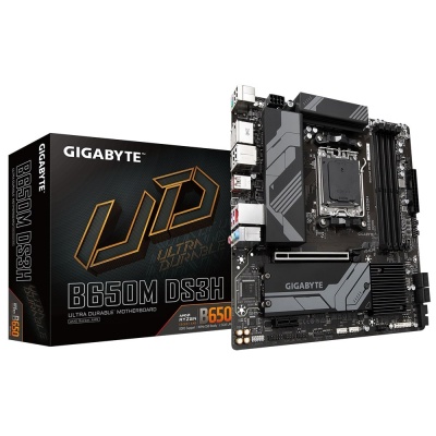 Gigabyte | B650M DS3H 1.0 M/B | Processor family AMD | Processor socket AM5 | DDR5 DIMM | Memory slots 4 | Supported hard disk drive interfaces 	SATA, M.2 | Number of SATA connectors 4 | Chipset B650 | Micro ATX