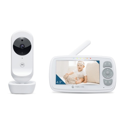 Motorola | Video Baby Monitor | VM34 4.3" | 4.3" diagonal color screen; Lullabies; Two-way talk; Room temperature monitoring; Infrared night vision; LED sound level indicator; 2.4GHz FHSS wireless technology for in-home viewing; Digital zoom; High sensiti