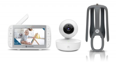 Motorola | Portable Video Baby Monitor with Flexible Crib Mount | VM55 5.0" | 5" LCD colour display with 480 x 272px resolution; 5 preloaded lullabies; Remote pan, tilt and zoom; Two-way talk; Room temperature monitoring; Infrared night vision; LED sound 