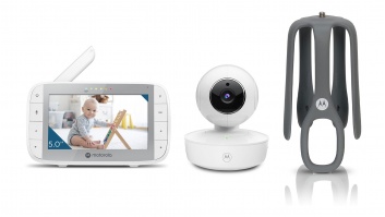 Motorola | Portable Video Baby Monitor with Flexible Crib Mount | VM55 5.0" | 5" LCD colour display with 480 x 272px resolution; 5 preloaded lullabies; Remote pan, tilt and zoom; Two-way talk; Room temperature monitoring; Infrared night vision; LED sound 