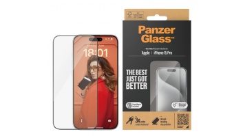 PanzerGlass | Screen protector | Apple | iPhone 15 Pro | Glass | Clear | Easy installation; Fingerprint resistant; Anti-yellowing | Ultra-Wide Fit