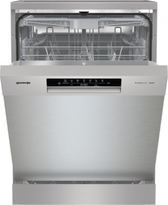 Gorenje | Dishwasher | GS643E90X | Free standing | Width 59.9 cm | Number of place settings 16 | Number of programs 6 | Energy efficiency class E | Display | AquaStop function | Silver