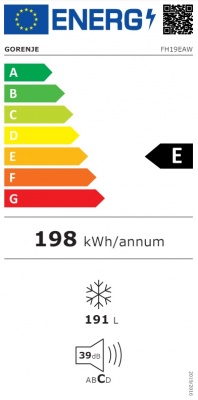 Gorenje | Freezer | FH19EAW | Energy efficiency class E | Chest | Free standing | Height 85.3 cm | Total net capacity 191 L | Display | White