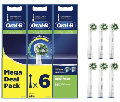 Replaceable toothbrush heads | Refill Cross Action CleanMaximiser | Heads | For adults | Number of brush heads included 6 | White/Green