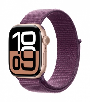 Apple Watch Series 10 GPS 42mm Rose Gold Aluminium Case with Plum Sport Loop