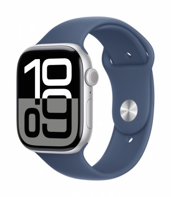 Apple Watch Series 10 GPS 46mm Silver Aluminium Case with Denim Sport Band - M/L