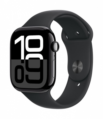 Apple Watch Series 10 GPS 46mm Jet Black Aluminium Case with Black Sport Band - S/M