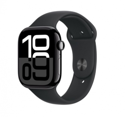 Apple Watch Series 10 GPS + Cellular 46mm Jet Black Aluminium Case with Black Sport Band - S/M