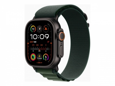 Apple Watch Ultra 2 GPS + Cellular 49mm Black Titanium Case with Dark Green Alpine Loop - Medium