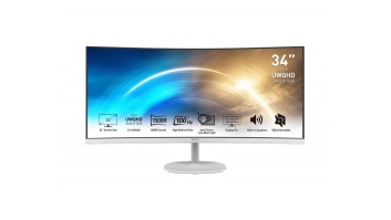 LCD Monitor|MSI|PRO MP341CQW|34"|Business/Curved/21 : 9|Panel VA|3440x1440|21:9|100Hz|Matte|4 ms|Speakers|Tilt|Colour White|PROMP341CQW