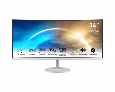 LCD Monitor|MSI|PRO MP341CQW|34"|Business/Curved/21 : 9|Panel VA|3440x1440|21:9|100Hz|Matte|4 ms|Speakers|Tilt|Colour White|PROMP341CQW