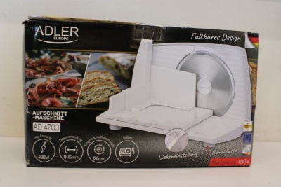 SALE OUT. Adler AD 4703 Food Slicer, Electric, Power 150 W, White | Adler | Food Slicer | AD 4703 | White | 150 W | DAMAGED PACKAGING