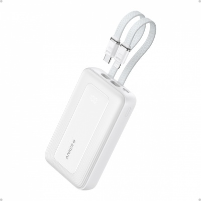 Anker Power Bank (10K,30W, Built-In USB-C+Lightning Cable), White | Anker