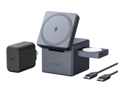 Anker Magnetic Wireless 15W 3-in-1 Cube with MagSafe, MFM, Gray | Anker