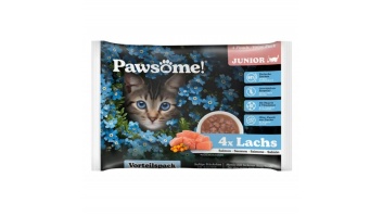 Pawsome! Junior Lachs, 4x85g - bezgraudu gaļas gabaliņi ar lasi mērcē kaķēniem