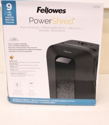 SALE OUT. Fellowes Powershred LX50 Cross-Cut Shredder | Powershred | LX50 | Black | 17 L | Credit cards shredding | DAMAGED PACKAGING, SCRATCHED | Paper handling standard/output 9 sheets per pass | Cross-Cut Shredder | Warranty 24 month(s)