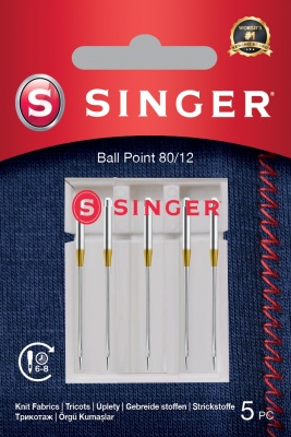 Singer | Ball Point Needle 80/12 5PK for Knit Fabrics