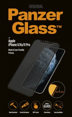 PanzerGlass | P2666 | Screen protector | Apple | iPhone X/Xs/11 Pro | Tempered glass | Black | Confidentiality filter; Full frame coverage; Anti-shatter film (holds the glass together and protects against glass shards in case of breakage); Case Friendly –