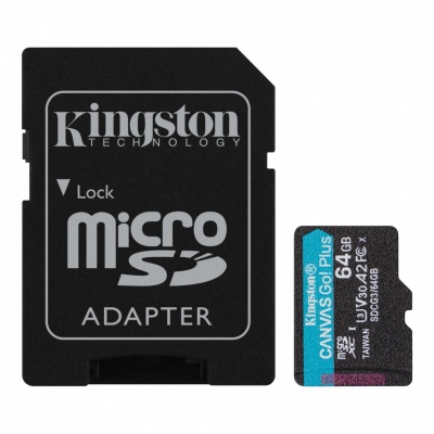 Kingston | microSD | Canvas Go! Plus | 64 GB | MicroSD | Flash memory class 10 | SD Adapter