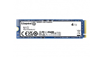 Kingston SSD | NV3 | 4000 GB | SSD form factor M.2 2280 | Solid-state drive interface PCIe 4.0 x4 NVMe | Read speed 6000 MB/s | Write speed 5000 MB/s