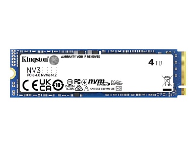 Kingston SSD | NV3 | 4000 GB | SSD form factor M.2 2280 | Solid-state drive interface PCIe 4.0 x4 NVMe | Read speed 6000 MB/s | Write speed 5000 MB/s