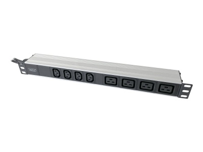 1U Aluminum PDU, rackmountable, 4x C13, 4x C19 2x 16A Plug, 250VAC 50/60Hz open end | DN-95423 | Sockets quantity 10