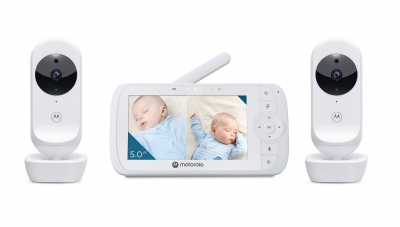 Motorola | Video Baby Monitor - Two camera pack | VM35-2 5.0" | 5.0" diagonal color screen; 5 x preloaded lullabies; Two-way talk; Room temperature monitoring; Infrared night vision; LED sound level indicator; 2.4GHz FHSS wireless technology for in-home v